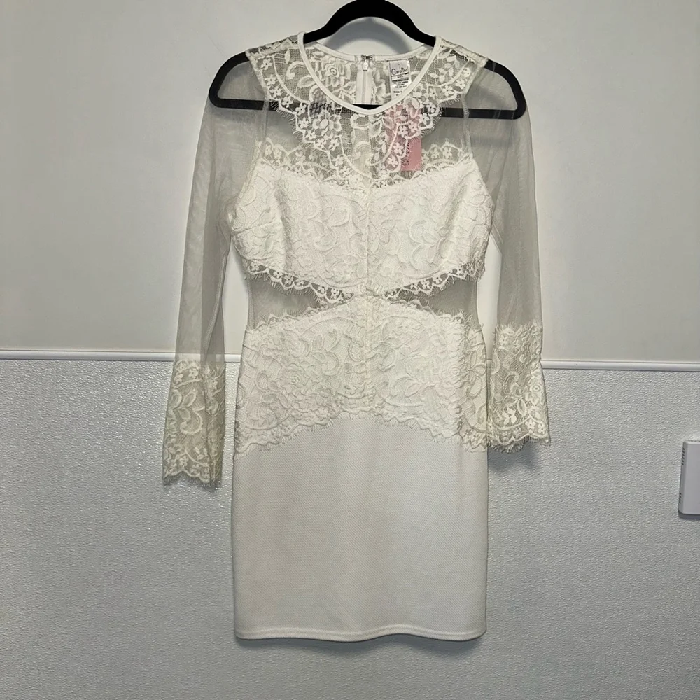NWT NEW Wedding Women Carolina Dress, Size L, White lace short long sleeve party - Picture 12 of 16